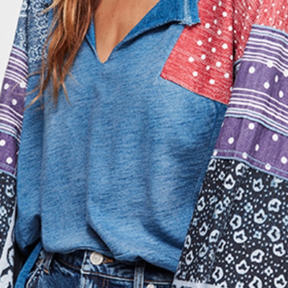 NWT! Free People Cotton Shibuya Printed Top Navy - Picture 3 of 6